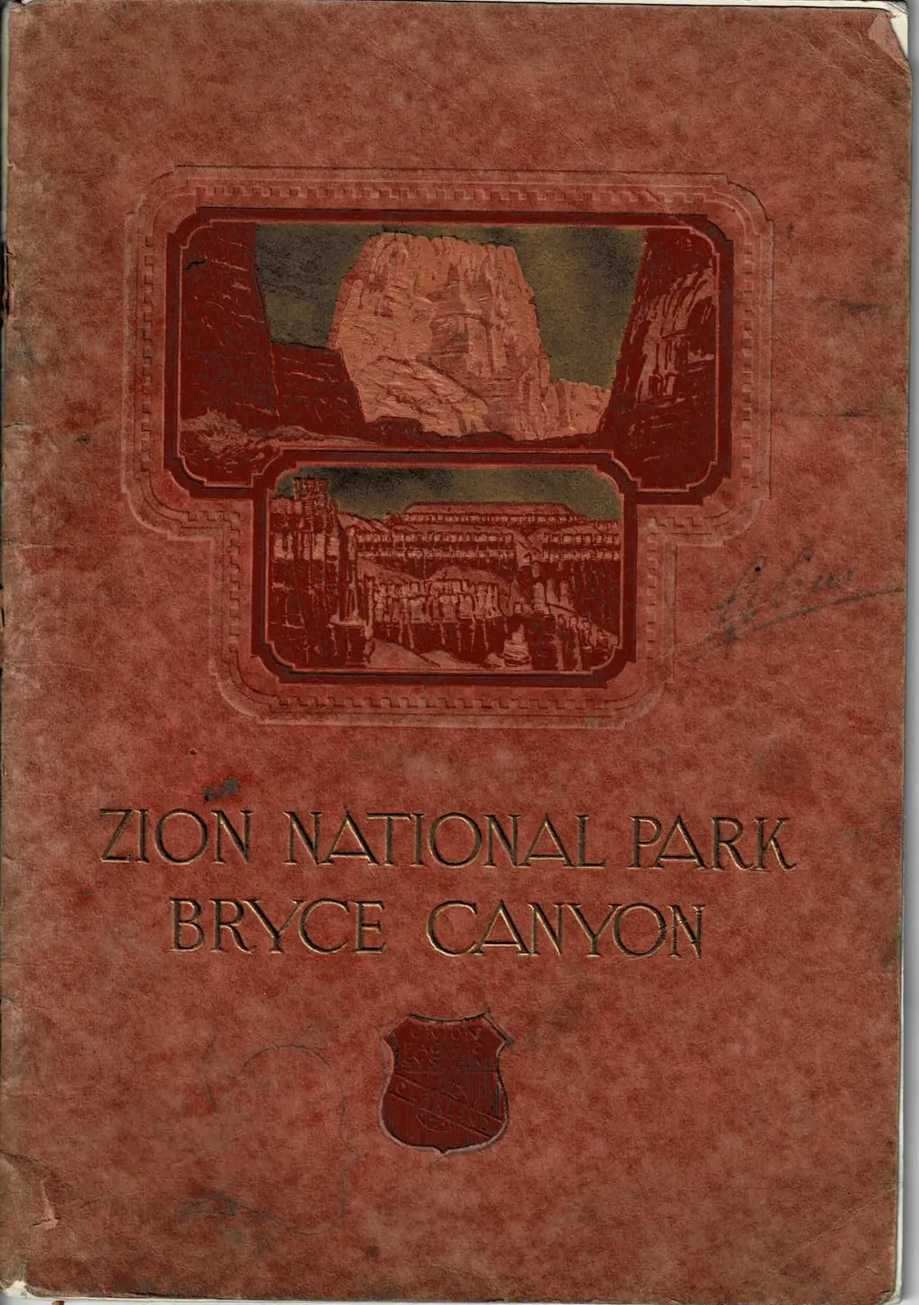 Vintage brochure cover for Zion National Park and Bryce Canyon