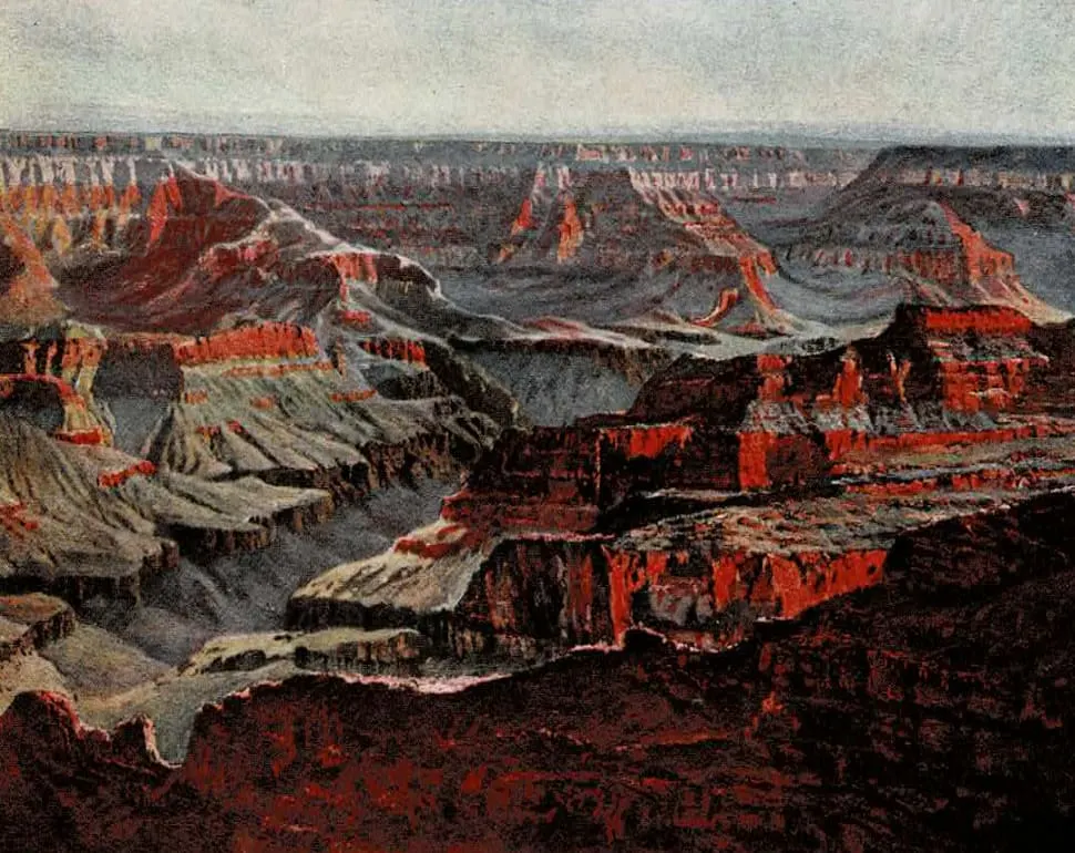 Sunset at North Rim, Grand Canyon from the historic brochure