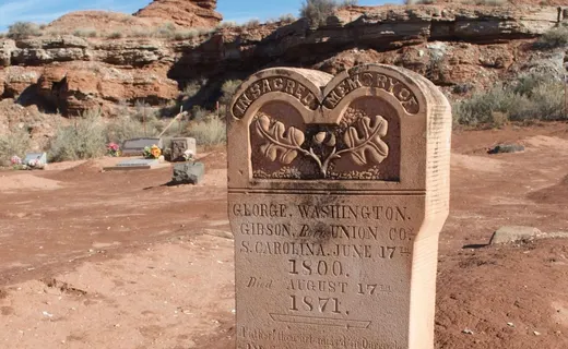 Pioneer marble gravestone at Grafton ghost town cemetery, Utah