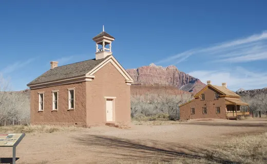 The 1886 brick schoolhouse at Grafton ghost town, Utah