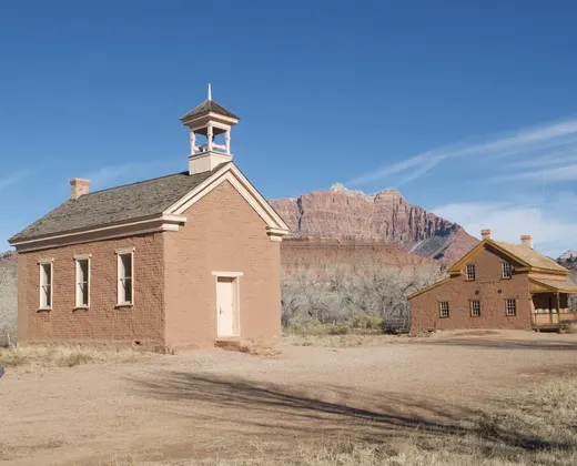 Historic Grafton schoolhouse, a preserved pioneer-era building near Zion