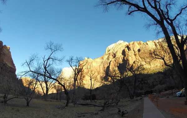 The Canyon Overlook Trail approaching a red rock amphitheater in Zion