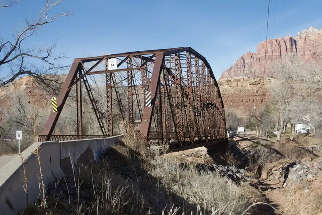 Historic pin-arch bridge over the Virgin River near Rockville, Utah