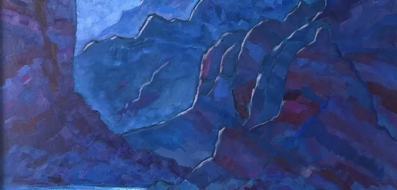Grand Canyon, an oil painting by Paula Swain in deep blues and violets